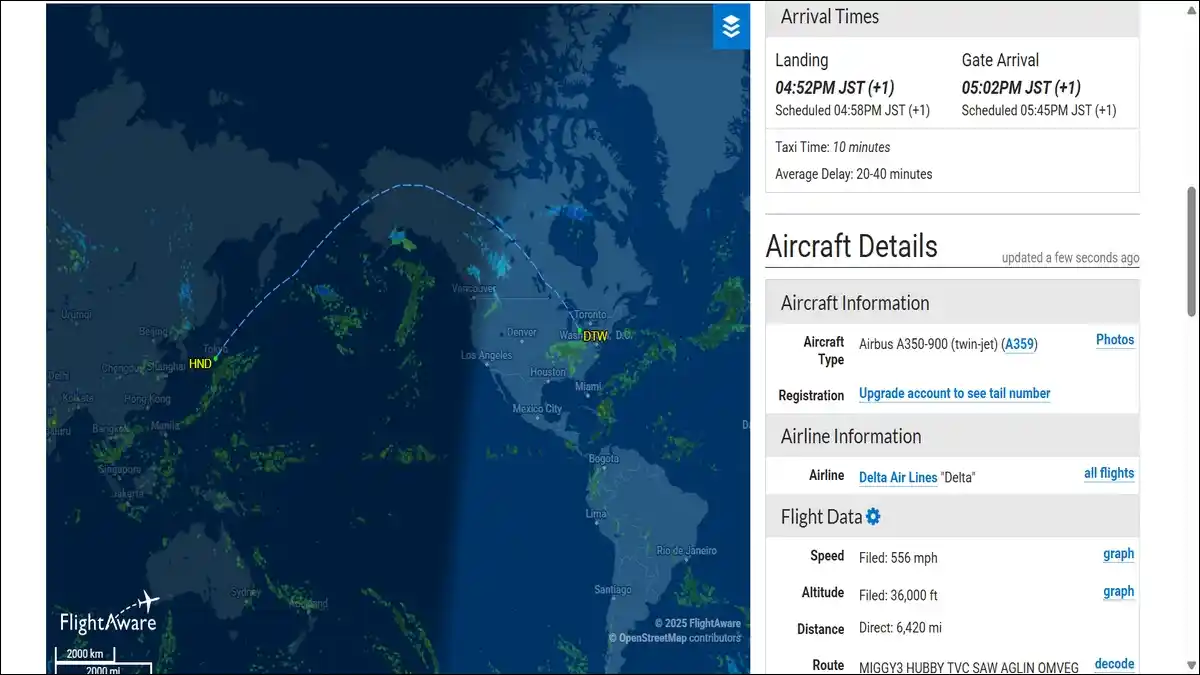 Delta Air Lines 275 Route Details