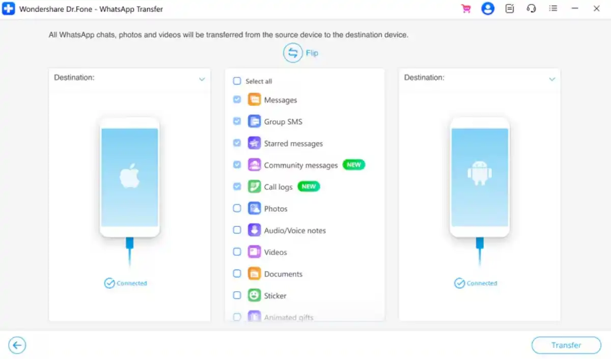 choose whatsapp data to transfer