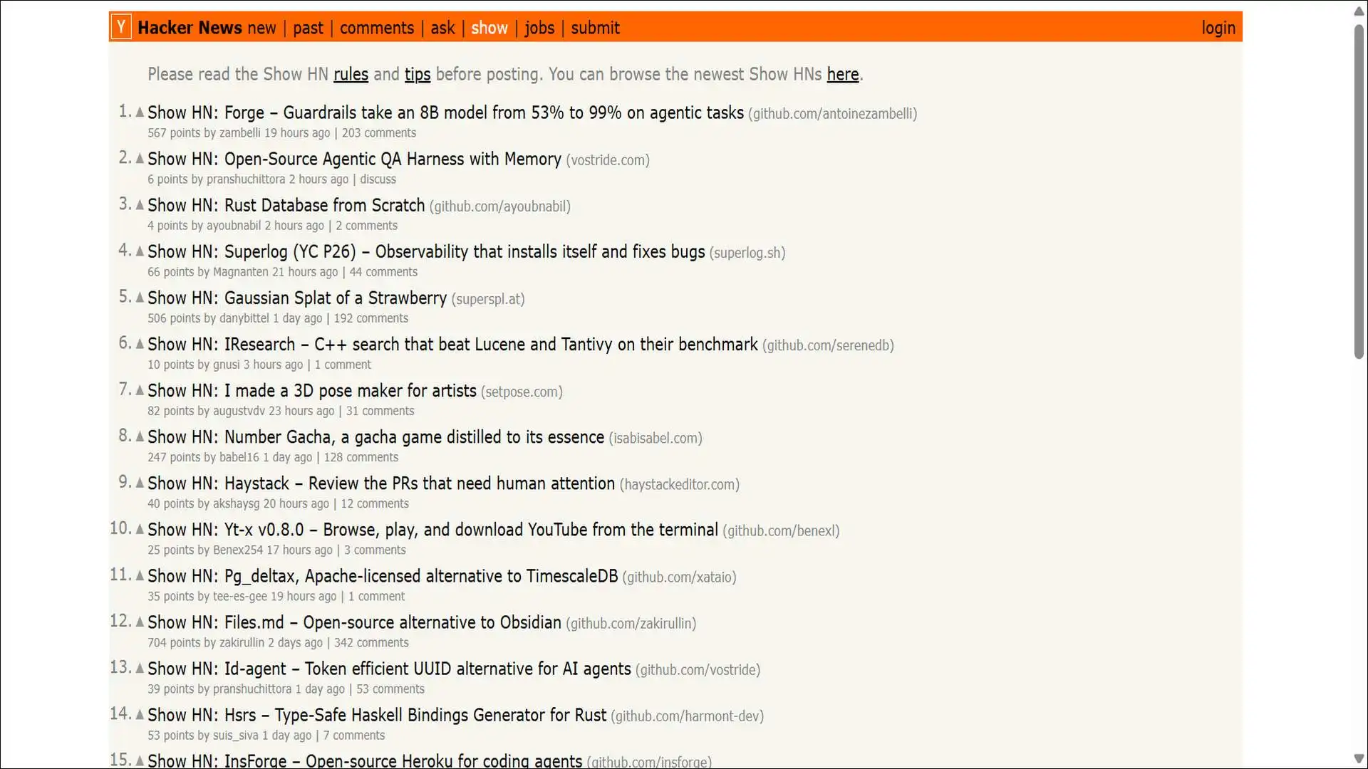 Hacker News Show HN post format compared to Peerlist weekly product launch interface