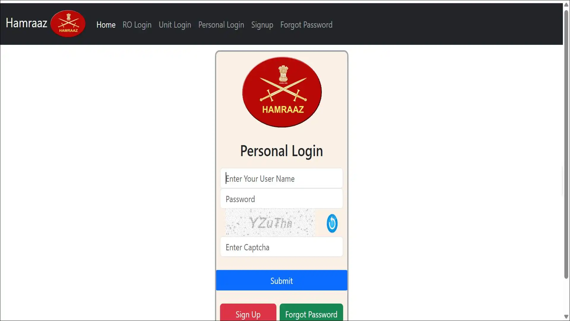 Indian Army soldier accessing Hamraaz Web portal on a desktop computer