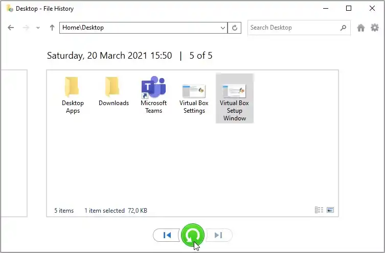 Click the green Restore button to save selected files to their original location