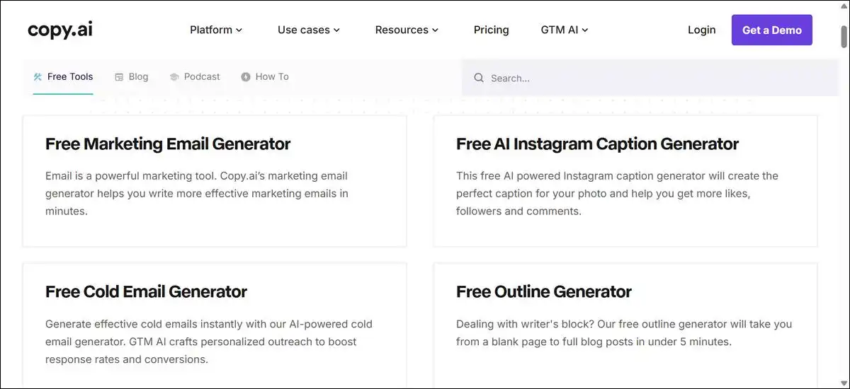 Copy.ai free social media caption tools