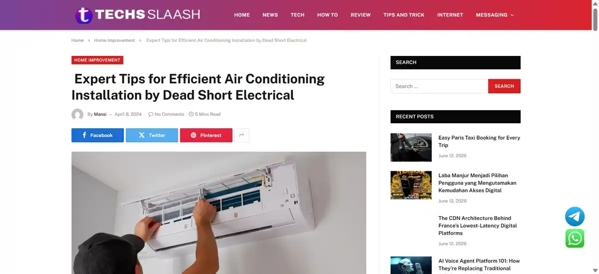 Example Techsslaash.com article page showing mixed topic coverage and basic formatting