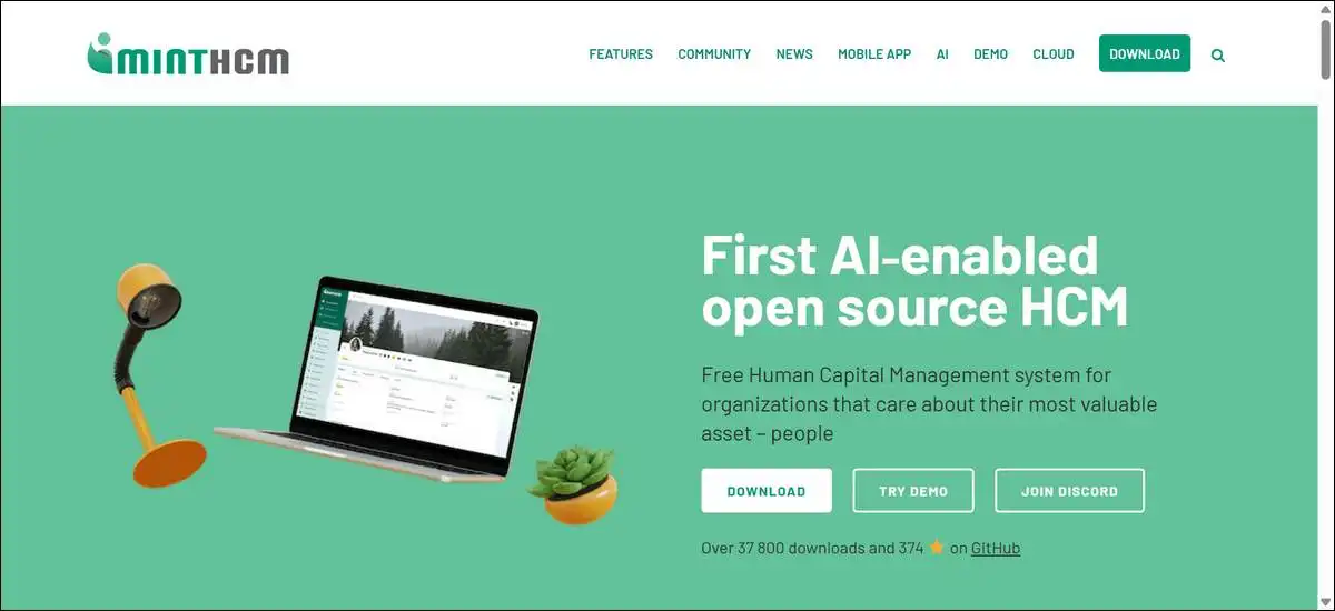 MintHCM open-source HR dashboard with employee records, attendance tracking, and performance review modules
