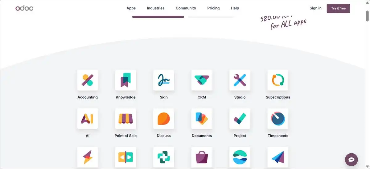 Odoo Community Edition HR module dashboard with employee records, contracts, and attendance tracking in ERP system