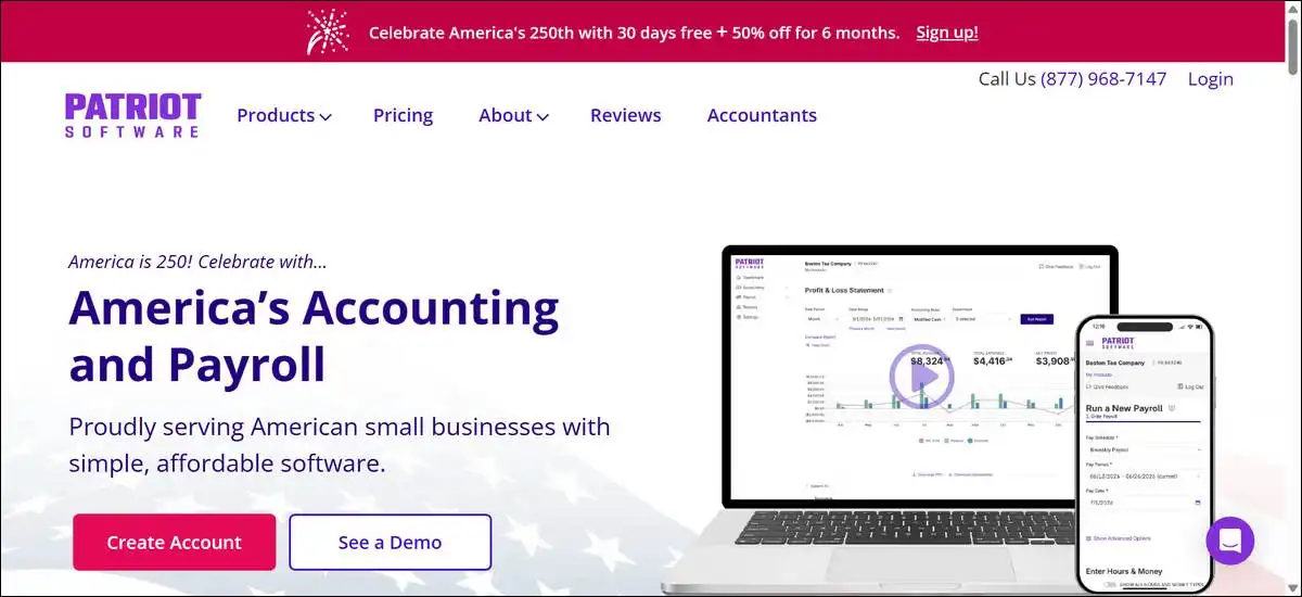 Patriot Software simple payroll interface showing tax filing and employee management for small US businesses