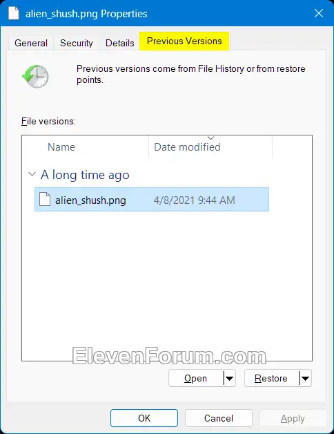 Previous Versions tab