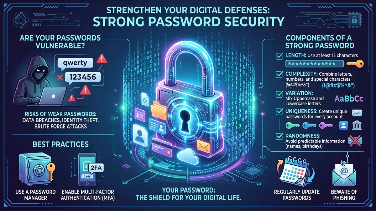 Strong password security concept showing a digital padlock protecting personal data in 2026
