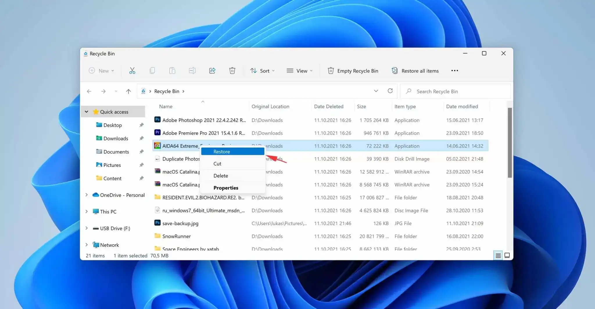how to recover deleted files from the Recycle Bin